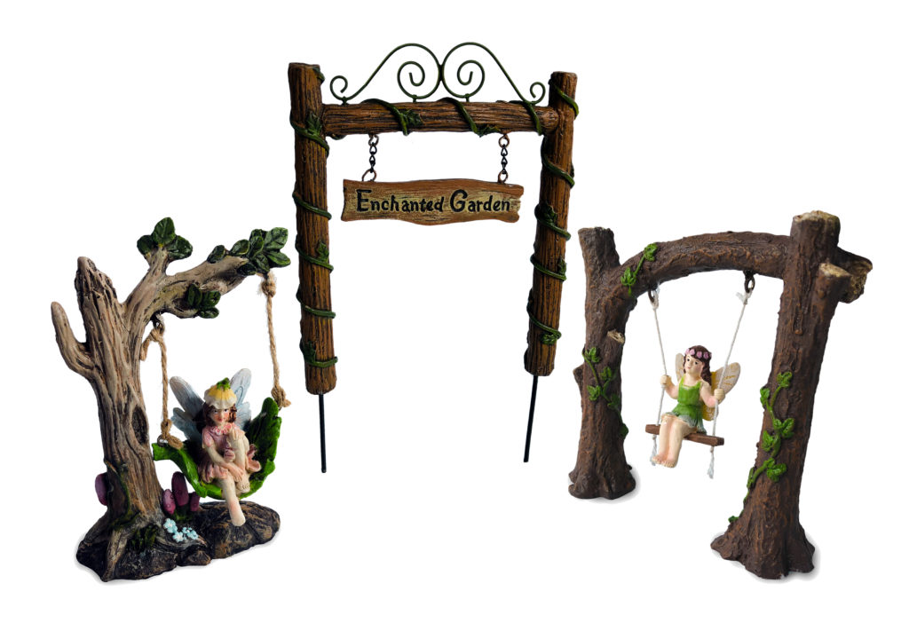 enchanted fairy garden arbor and swinging fairies
