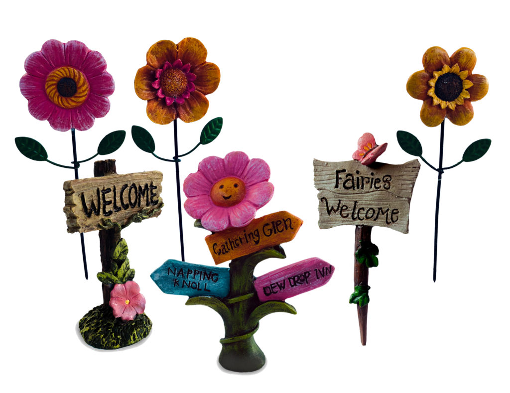 fairy garden flower picks and fairy garden signs